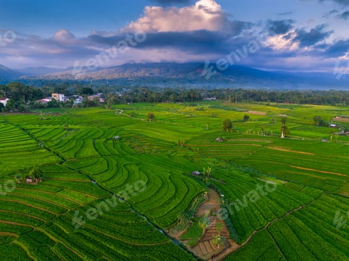 Preview: Wonderful sunrise scenery indonesia nature mountain valley forest with bright sky