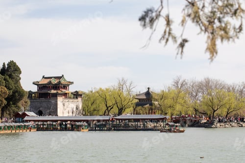 Preview: Traditional chinese architecture by lake in springtime. The Summer Palace in Beijing, China