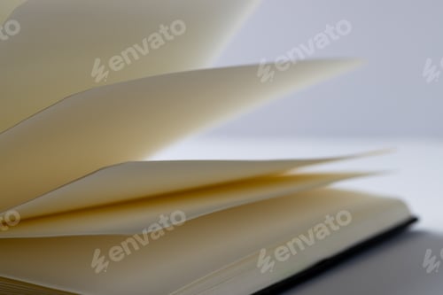 Preview: Micro of notebook pages and copy space on white background