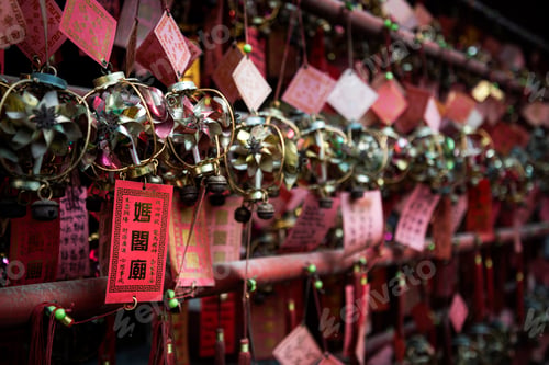 Preview: lucky hanging ball decorations in A-ma chinese temple interior macau