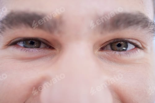 Preview: Eyes, zoom and face portrait of man , vision and sight for peace, calm or positive mindset. Facial