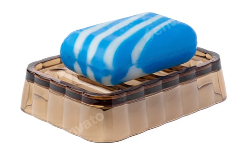 Preview: Soap bar on soap dish isolated on white