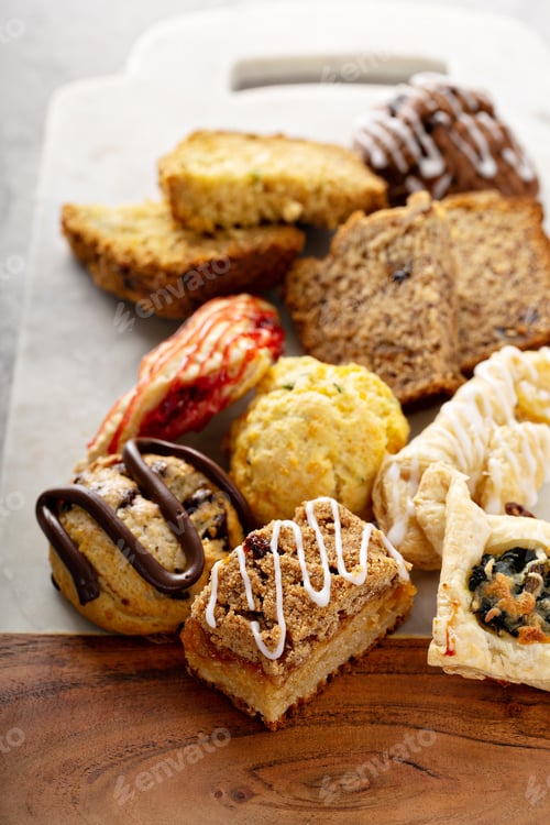 Preview: Variety of small pastries for breakfast