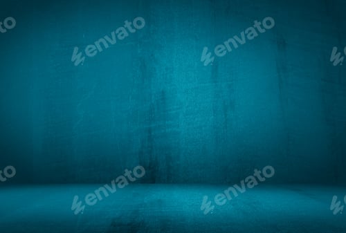 Preview: Vintage grunge blue concrete texture studio wall background with vignette.