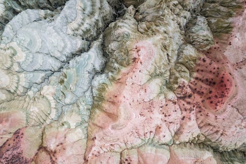 Preview: Aerial view of dried alluvial lake and mountain