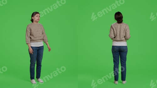 Preview: Furious negative adult standing on full body greenscreen