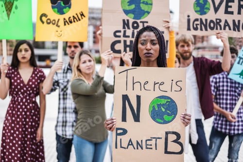 Preview: Young group of demonstrators on road from different culture