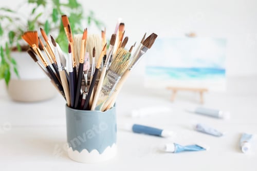 Preview: Set of painting brushes for artists. Craft artistic background