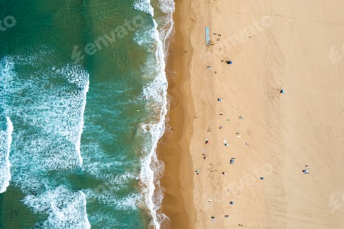 Preview: Algarve Coast in Portugal. Aerial drone view over sandy beach and Atlantic Ocean