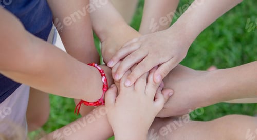 Preview: children, friends are playing in the garden, holding hands.