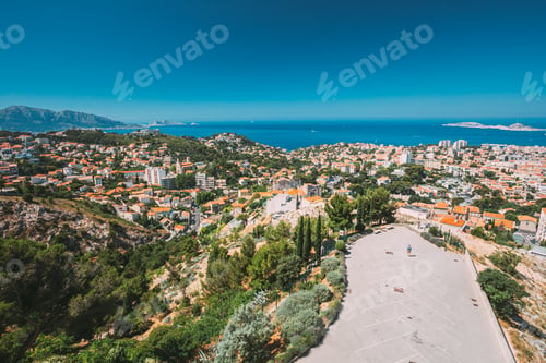 Preview: Marseille, France. Elevated View Of Cityscape. Residential Districts And Street Parking Under Sunny