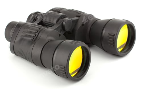 Preview: Black Binoculars with Yellow Lenses on White Background