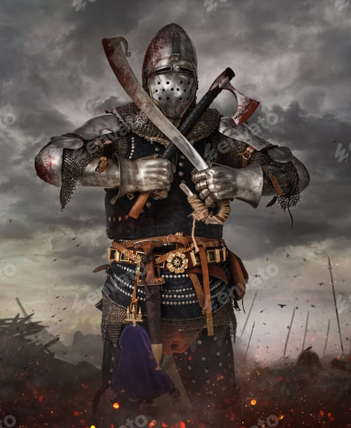 Preview: Knight with sword in battlefield.