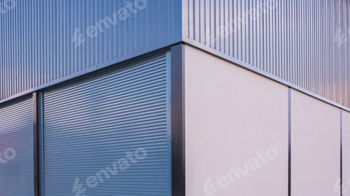 Preview: Automatic roller shutter doors with corrugated steel and prefabricated concrete wall of warehouse