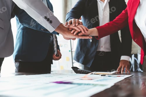 Preview: Close up Asian Business people stack of hands working together. Teamwork, Unity, business team