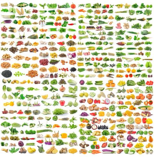 Preview: set of grains and vegetable on white background