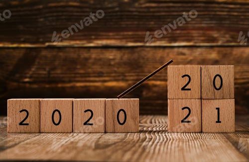 Preview: 2020 and 2021 on wooden cubes - new year concept