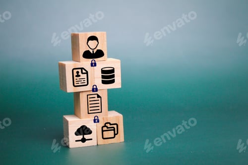 Preview: wooden cube with private data icon locked. Personal data