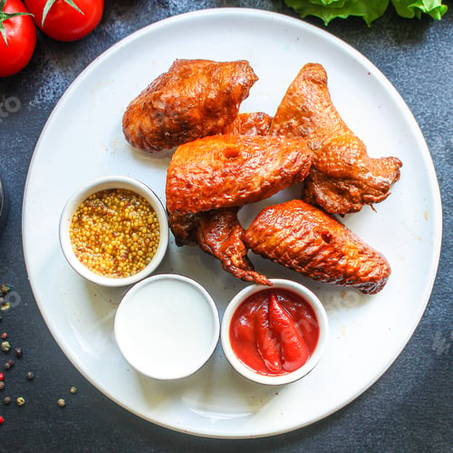 Preview: Smoked Chicken Wings Meat Poultry Barbecue Menu Concept. Food Background Top View Copy Space