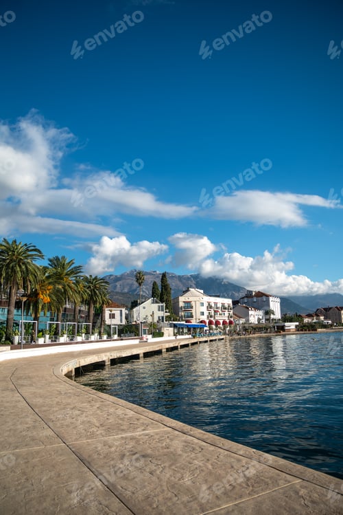 Preview: Dramatic clouds over Tivat mountains by Adriatic Sea, Montenegro a