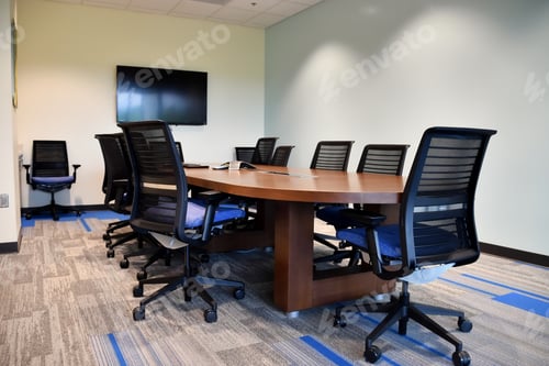 Preview: A clean bright modern conference room at work where employees can hold meetings and conferences