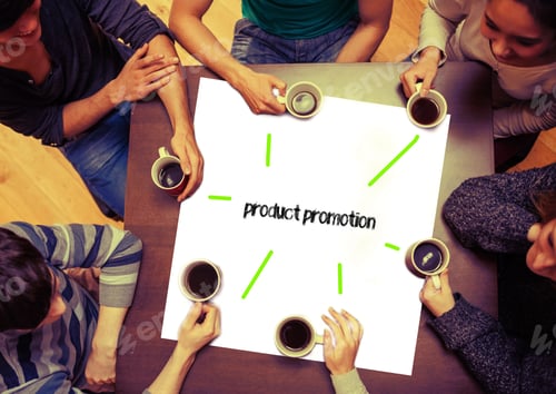 Preview: Student Drinking Coffee Sitting Around Page Saying The Word Product Promotion