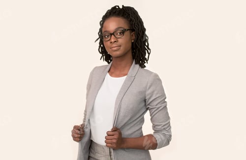 Preview: Confident African American Businesswoman Posing On White Background