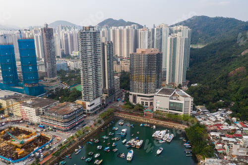 Preview: Lei yue man, Hong Kong 22 May 2019: Top view of Hong Kong residential district at the seaside
