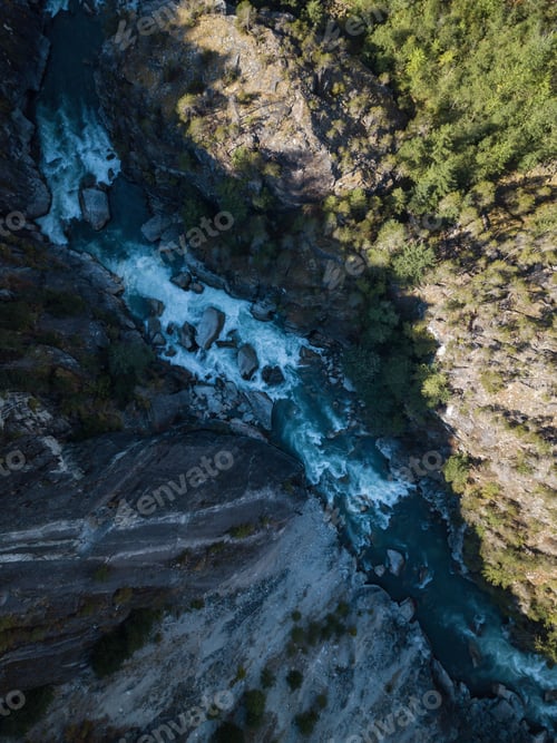 Preview: Aerial View of River flowing in canyon. Nature Background