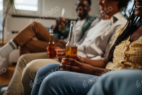 Preview: Friends drinking beer and having fun in the living room