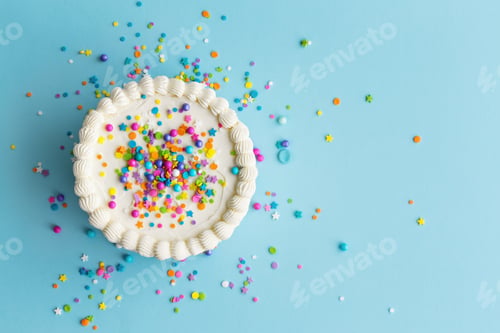 Preview: Colorful birthday cake top view