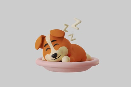 Preview: Sleeping puppy in a pink bed