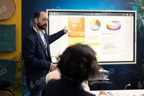 Preview: Executive officer analyzing infographics on sales to evaluate supply and demand