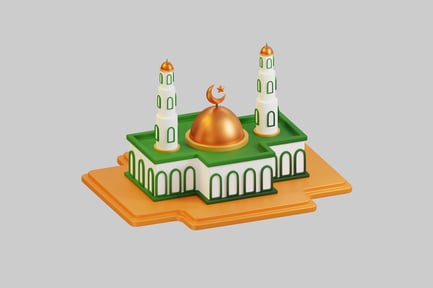 Preview: Mosque with green and white domes