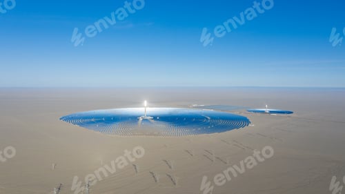 Preview: molten salt tower solar thermal power station panorama