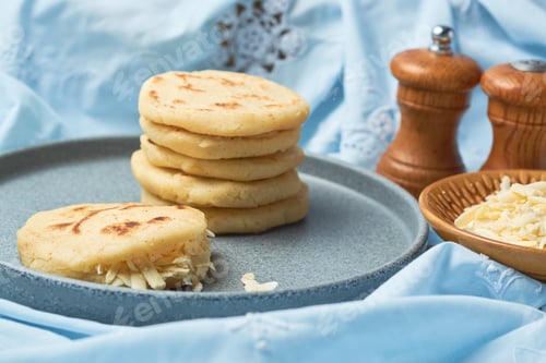 Preview: Arepas, traditional Latin American breakfast, food from Colombia and Venezuela.