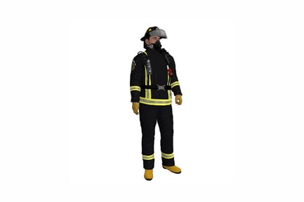 Preview: Firefighter in protective gear with extinguisher