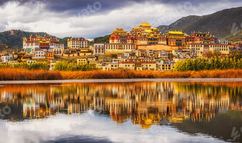Preview: Panorama scene of Songzanlin Temple, is Tibetan Buddhist monastery in Zhongdian city