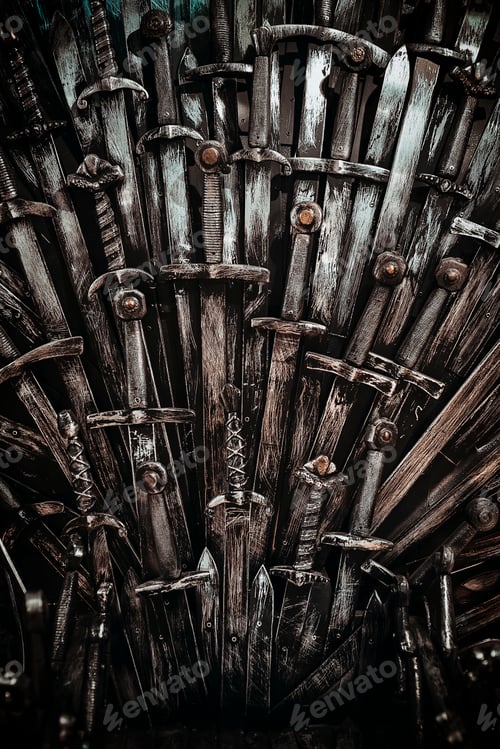 Preview: Metal knight swords background. Close up. The concept Knights.