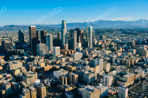 Preview: Aerial view of los Angeles and city skyscrapers, California, USA