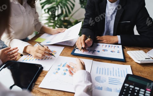 Preview: Business People Planning Strategy Analysis from financial document report, Office Concept