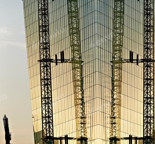 Preview: Construction of new European Monetary Bank at sunset, Frankfurt, Hesse, Germany