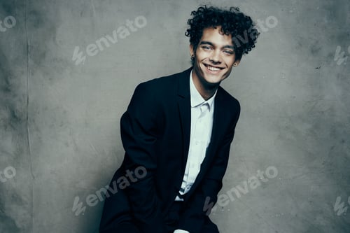 Preview: funny man in suit curly hair fashion self confidence