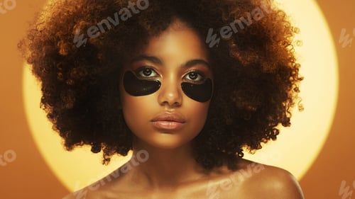 Preview: Young beautiful african woman wearing eye patches against dark circles