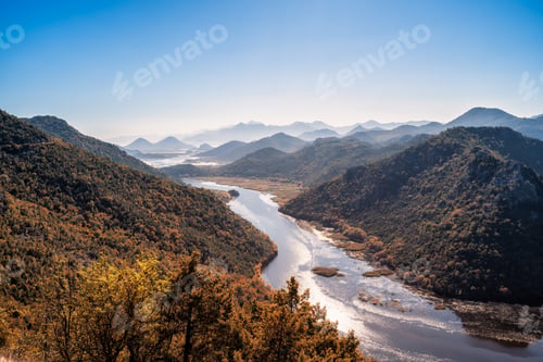 Preview: Autumn aerial view of Lake Skodar in Montenegro