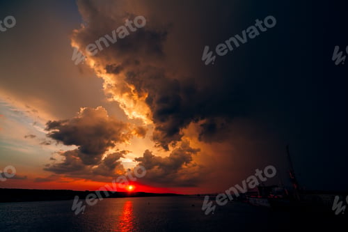 Preview: Scenic shot of the colorful sunset at the port of Klaipeda, Lithuania