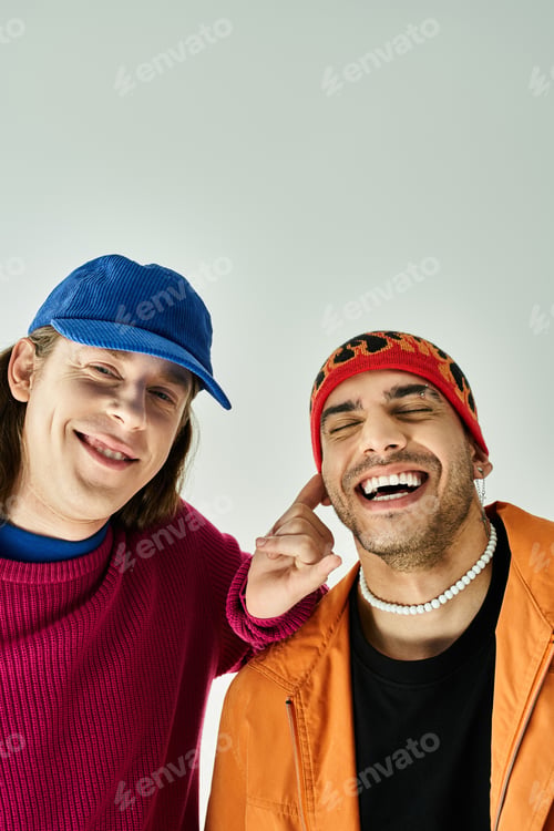Preview: Vibrant Duo: Blue Hat and Orange Jacket