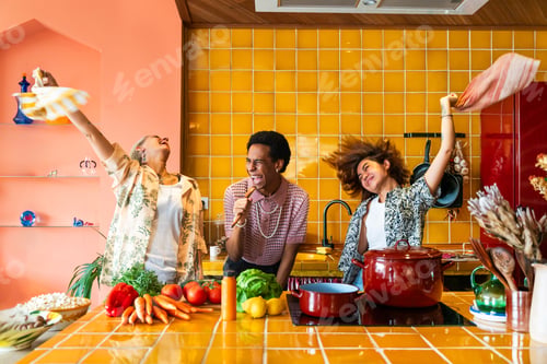 Preview: Group of friends bonding at home, LGBTQ and diversity concepts