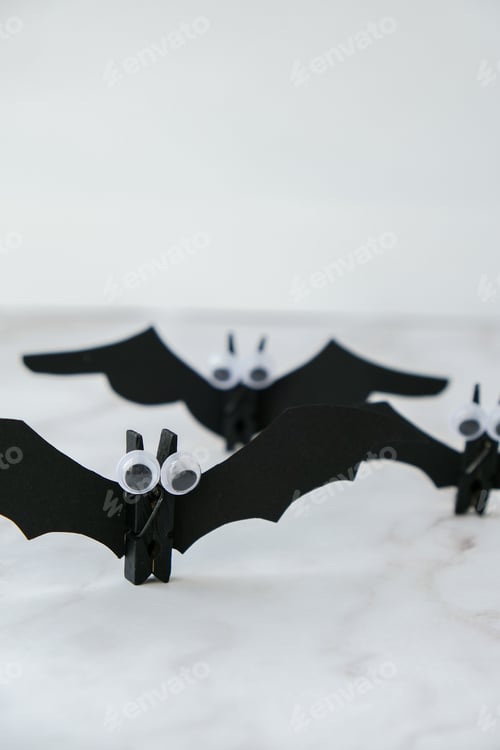 Preview: Halloween party decor handmade. DIY for children paper bat. Autumn fall october holiday. Trick or tr