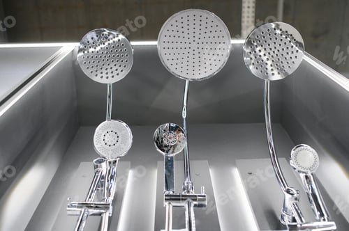 Visualização: misturador para banheira, lavatório. Encanamento em uma loja de ferragens. Pia com torneira.